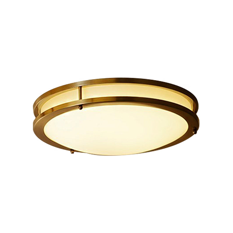 Black/Brass LED Ceiling Mount Traditional White Glass Drum Flush Light Fixture for Corridor in Warm/White Light, 12"/16" W Clearhalo 'Ceiling Lights' 'Close To Ceiling Lights' 'Close to ceiling' 'Flush mount' Lighting' 226906