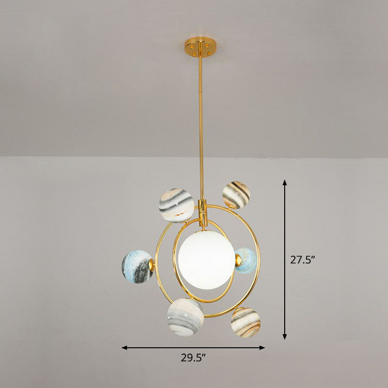 Postmodern Creative Chandelier Gold Orbital Planet Pendant Light with Stained Glass Shade 7 Gold Clearhalo 'Ceiling Lights' 'Chandeliers' 'Modern Chandeliers' 'Modern' Lighting' 2269061