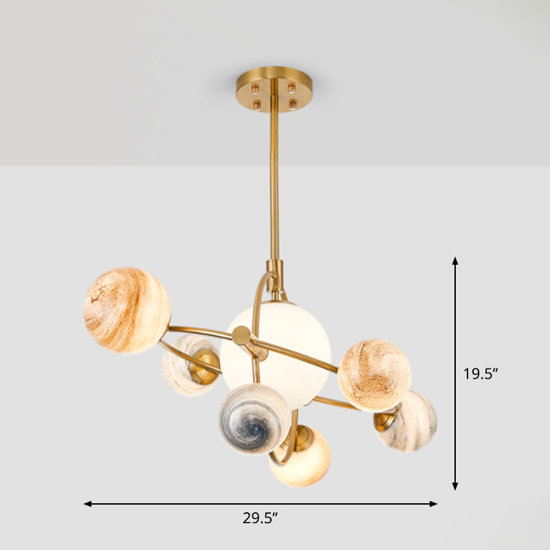 Planet Childrens Bedroom Chandelier Stained Glass 7-Light Modern Ceiling Light with Metal Ring in Gold Gold B Clearhalo 'Ceiling Lights' 'Chandeliers' 'Modern Chandeliers' 'Modern' Lighting' 2269068