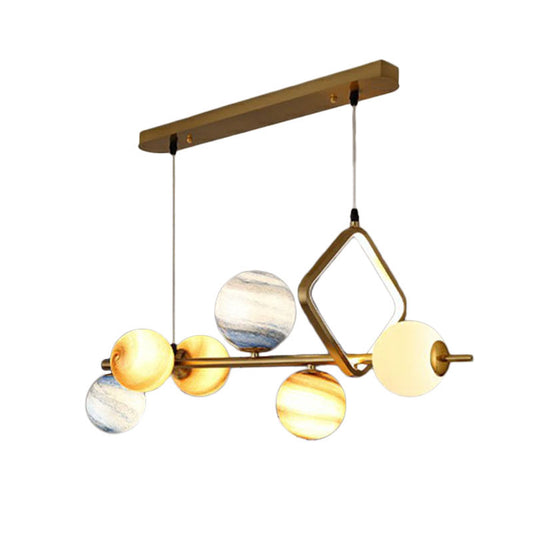 Nordic Planet Hanging Light Stained Glass 7 Heads Dining Room Chandelier in Gold Gold Clearhalo 'Ceiling Lights' 'Chandeliers' 'Modern Chandeliers' 'Modern' Lighting' 2269070