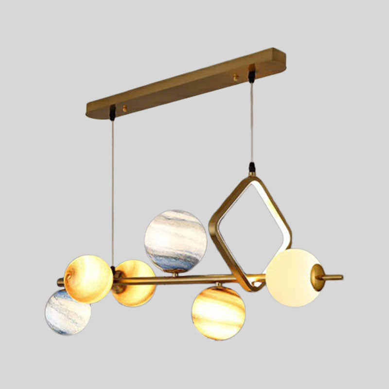 Nordic Planet Hanging Light Stained Glass 7 Heads Dining Room Chandelier in Gold Clearhalo 'Ceiling Lights' 'Chandeliers' 'Modern Chandeliers' 'Modern' Lighting' 2269073