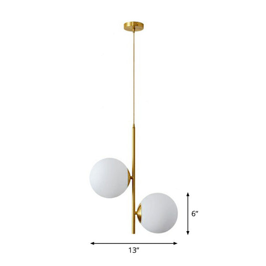 2 Lights Bedroom Chandelier Minimalism Gold Finish Hanging Lamp with Globe Opal Glass Shade Gold Small Clearhalo 'Ceiling Lights' 'Chandeliers' 'Modern Chandeliers' 'Modern' Lighting' 2269081