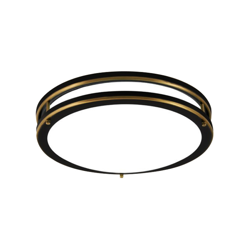 Black/Brass LED Ceiling Mount Traditional White Glass Drum Flush Light Fixture for Corridor in Warm/White Light, 12"/16" W Clearhalo 'Ceiling Lights' 'Close To Ceiling Lights' 'Close to ceiling' 'Flush mount' Lighting' 226910