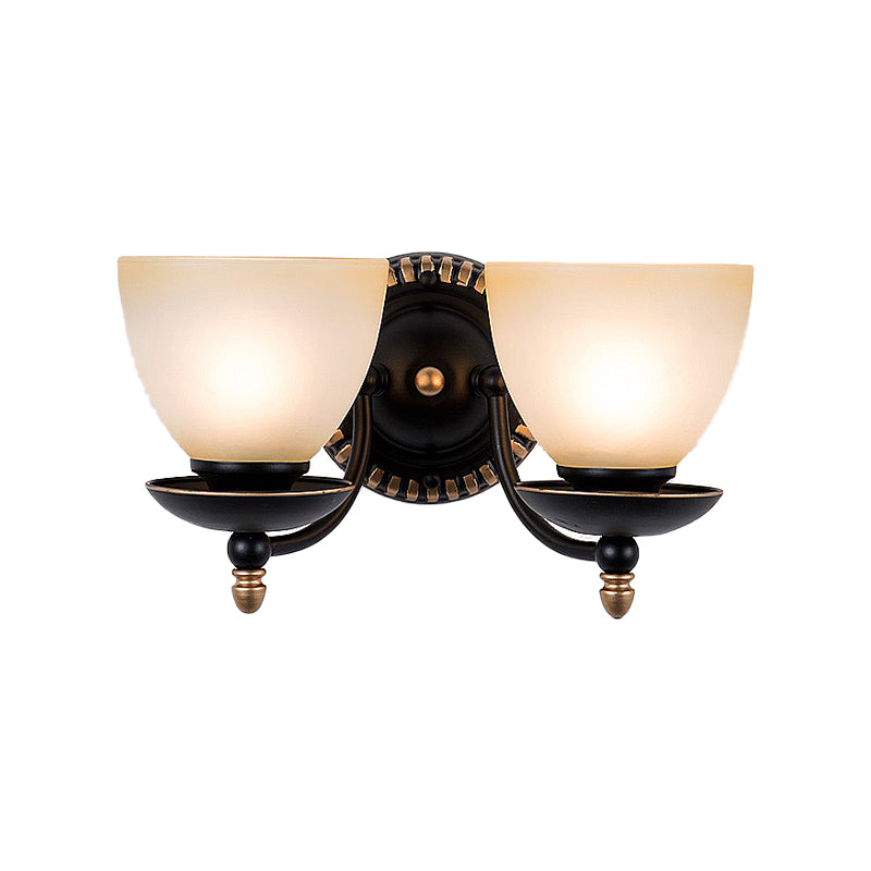 Black 1/2-Light Sconce Light Retro Frosted Glass Bowl Shade Wall Lamp for Dining Room Clearhalo 'Wall Lamps & Sconces' 'Wall Lights' Lighting' 226913