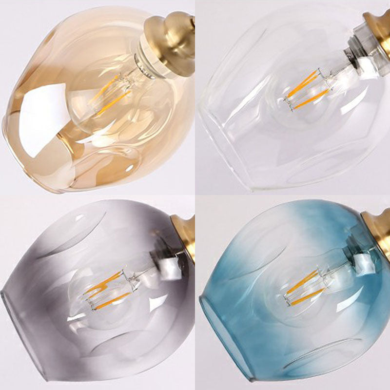 Postmodern Sputnik Ceiling Mount Chandelier Cup Glass Parlor Semi Flush Light in Brass Clearhalo 'Ceiling Lights' 'Close To Ceiling Lights' 'Close to ceiling' 'Semi-flushmount' Lighting' 2269135