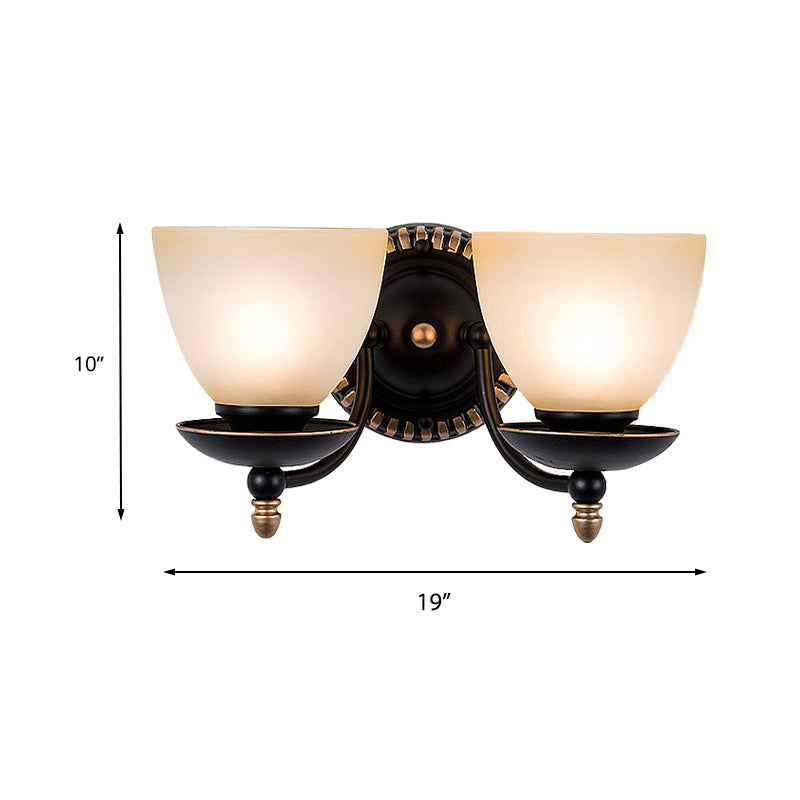 Black 1/2-Light Sconce Light Retro Frosted Glass Bowl Shade Wall Lamp for Dining Room Clearhalo 'Wall Lamps & Sconces' 'Wall Lights' Lighting' 226914