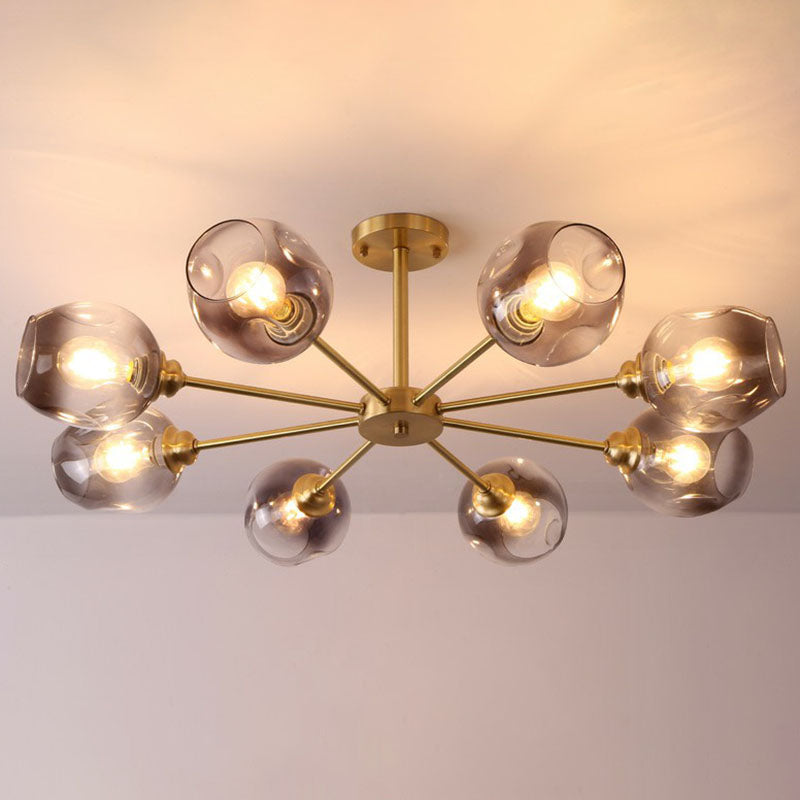 Postmodern Sputnik Ceiling Mount Chandelier Cup Glass Parlor Semi Flush Light in Brass 8 Black Clearhalo 'Ceiling Lights' 'Close To Ceiling Lights' 'Close to ceiling' 'Semi-flushmount' Lighting' 2269149