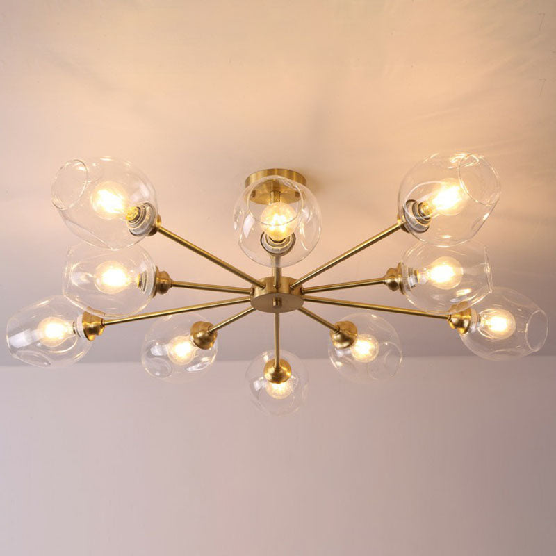 Postmodern Sputnik Ceiling Mount Chandelier Cup Glass Parlor Semi Flush Light in Brass 10 Clear Clearhalo 'Ceiling Lights' 'Close To Ceiling Lights' 'Close to ceiling' 'Semi-flushmount' Lighting' 2269150