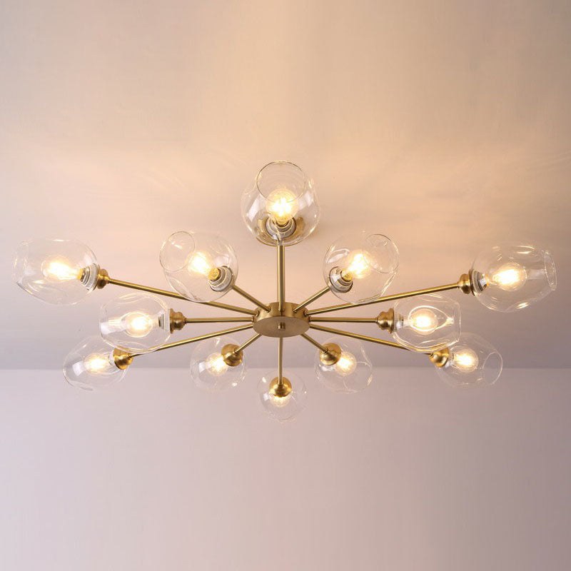 Postmodern Sputnik Ceiling Mount Chandelier Cup Glass Parlor Semi Flush Light in Brass 12 Clear Clearhalo 'Ceiling Lights' 'Close To Ceiling Lights' 'Close to ceiling' 'Semi-flushmount' Lighting' 2269155