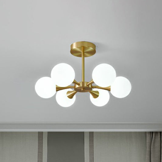 Brass Finish Radial Flush Chandelier Postmodern Ball Glass Semi Flush Mount Ceiling Light Clearhalo 'Ceiling Lights' 'Close To Ceiling Lights' 'Close to ceiling' 'Semi-flushmount' Lighting' 2269178