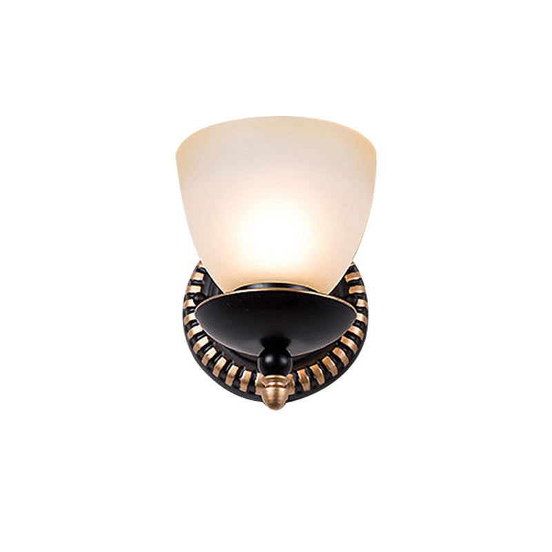 Black 1/2-Light Sconce Light Retro Frosted Glass Bowl Shade Wall Lamp for Dining Room Clearhalo 'Wall Lamps & Sconces' 'Wall Lights' Lighting' 226918