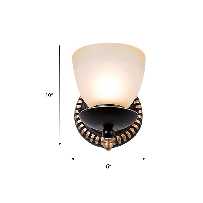 Black 1/2-Light Sconce Light Retro Frosted Glass Bowl Shade Wall Lamp for Dining Room Clearhalo 'Wall Lamps & Sconces' 'Wall Lights' Lighting' 226919