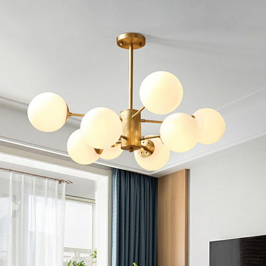 White Glass Sphere Ceiling Chandelier Postmodern Hanging Light Fixture in Gold for Living Room Clearhalo 'Ceiling Lights' 'Chandeliers' 'Modern Chandeliers' 'Modern' Lighting' 2269225