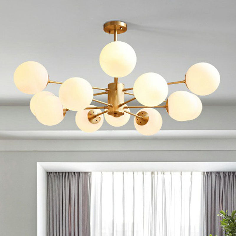 White Glass Sphere Ceiling Chandelier Postmodern Hanging Light Fixture in Gold for Living Room Clearhalo 'Ceiling Lights' 'Chandeliers' 'Modern Chandeliers' 'Modern' Lighting' 2269228