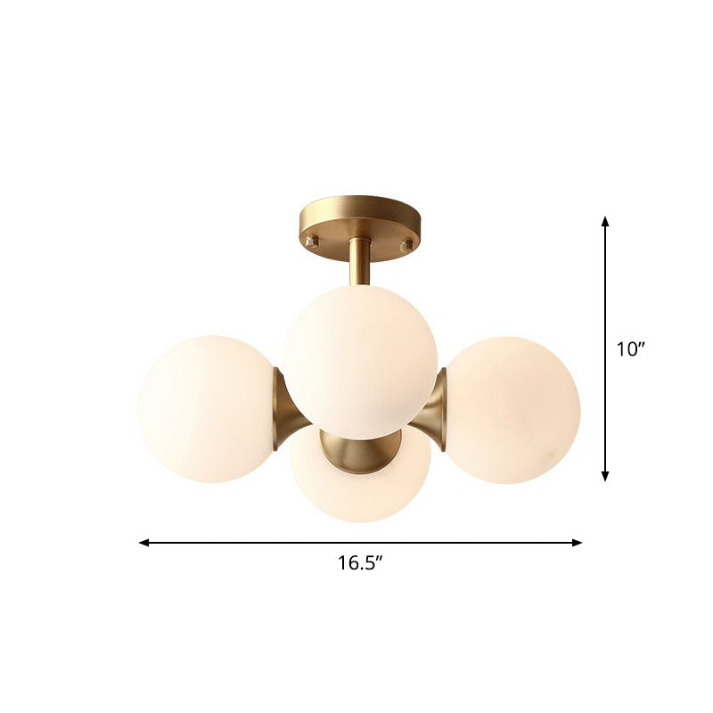 White Glass Sphere Ceiling Chandelier Postmodern Hanging Light Fixture in Gold for Living Room 4 Gold Clearhalo 'Ceiling Lights' 'Chandeliers' 'Modern Chandeliers' 'Modern' Lighting' 2269229