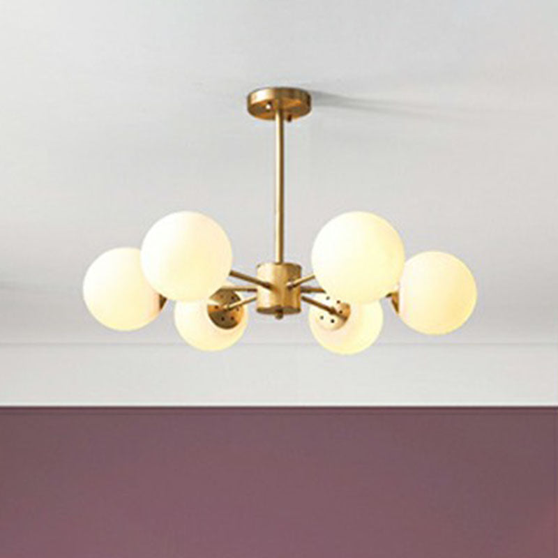 White Glass Sphere Ceiling Chandelier Postmodern Hanging Light Fixture in Gold for Living Room Clearhalo 'Ceiling Lights' 'Chandeliers' 'Modern Chandeliers' 'Modern' Lighting' 2269231