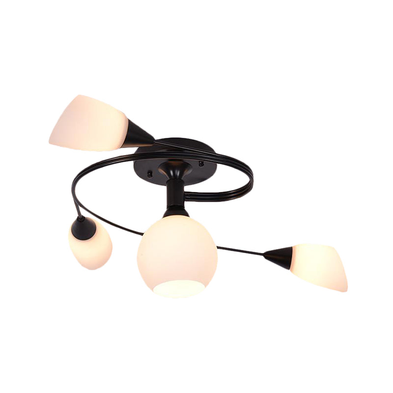 Twisted Living Room Semi Mount Lighting Traditional Frosted Glass 4/6 Lights Black/White Ceiling Light Clearhalo 'Ceiling Lights' 'Close To Ceiling Lights' 'Close to ceiling' 'Glass shade' 'Glass' 'Semi-flushmount' Lighting' 226927