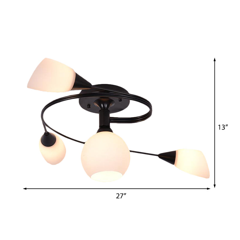 Twisted Living Room Semi Mount Lighting Traditional Frosted Glass 4/6 Lights Black/White Ceiling Light Clearhalo 'Ceiling Lights' 'Close To Ceiling Lights' 'Close to ceiling' 'Glass shade' 'Glass' 'Semi-flushmount' Lighting' 226928