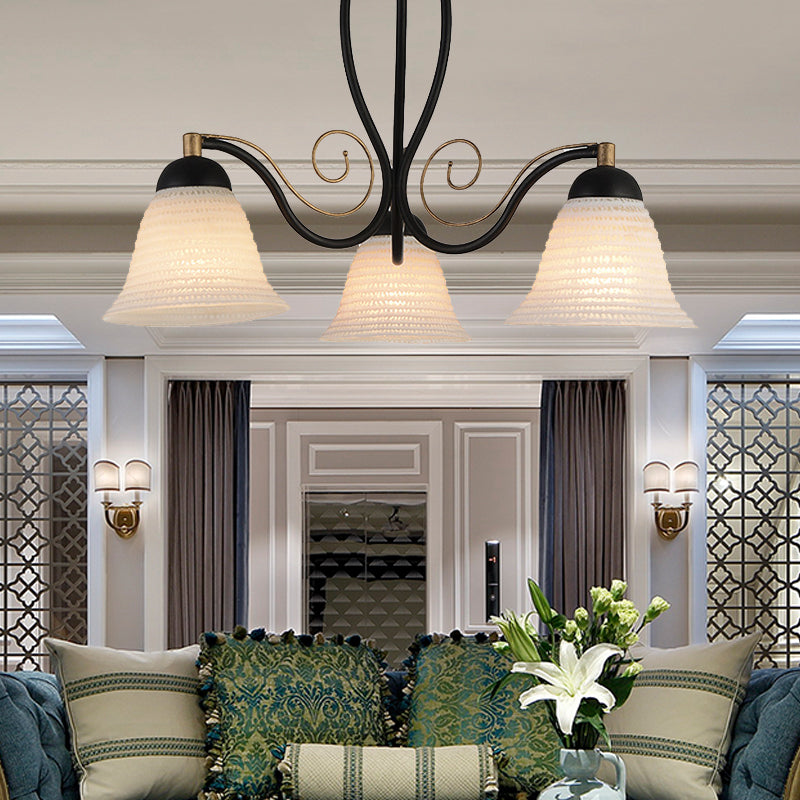 Bell Living Room Semi Mount Lighting Traditional White Glass 3 Lights Black Ceiling Light White Clearhalo 'Ceiling Lights' 'Close To Ceiling Lights' 'Close to ceiling' 'Glass shade' 'Glass' 'Semi-flushmount' Lighting' 226960