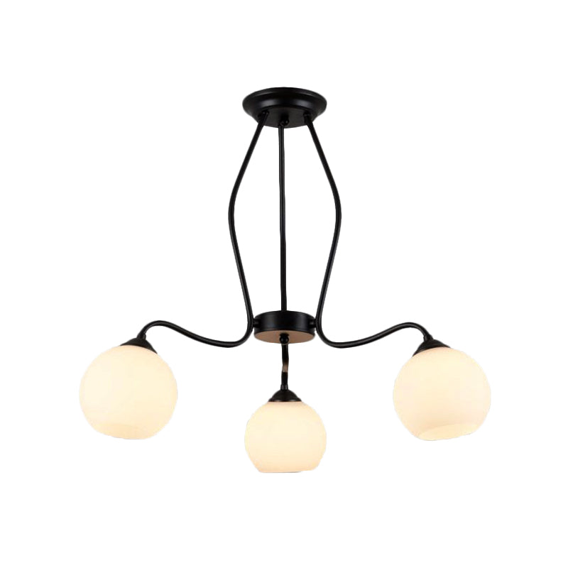 3/6/8 Lights Dining Room Ceiling Light Fixture Traditional Black Semi Flush with Spherical White Glass Shade Clearhalo 'Ceiling Lights' 'Close To Ceiling Lights' 'Close to ceiling' 'Glass shade' 'Glass' 'Semi-flushmount' Lighting' 226966