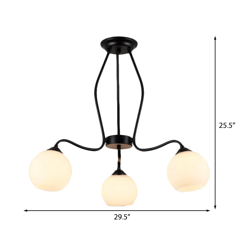 3/6/8 Lights Dining Room Ceiling Light Fixture Traditional Black Semi Flush with Spherical White Glass Shade Clearhalo 'Ceiling Lights' 'Close To Ceiling Lights' 'Close to ceiling' 'Glass shade' 'Glass' 'Semi-flushmount' Lighting' 226967