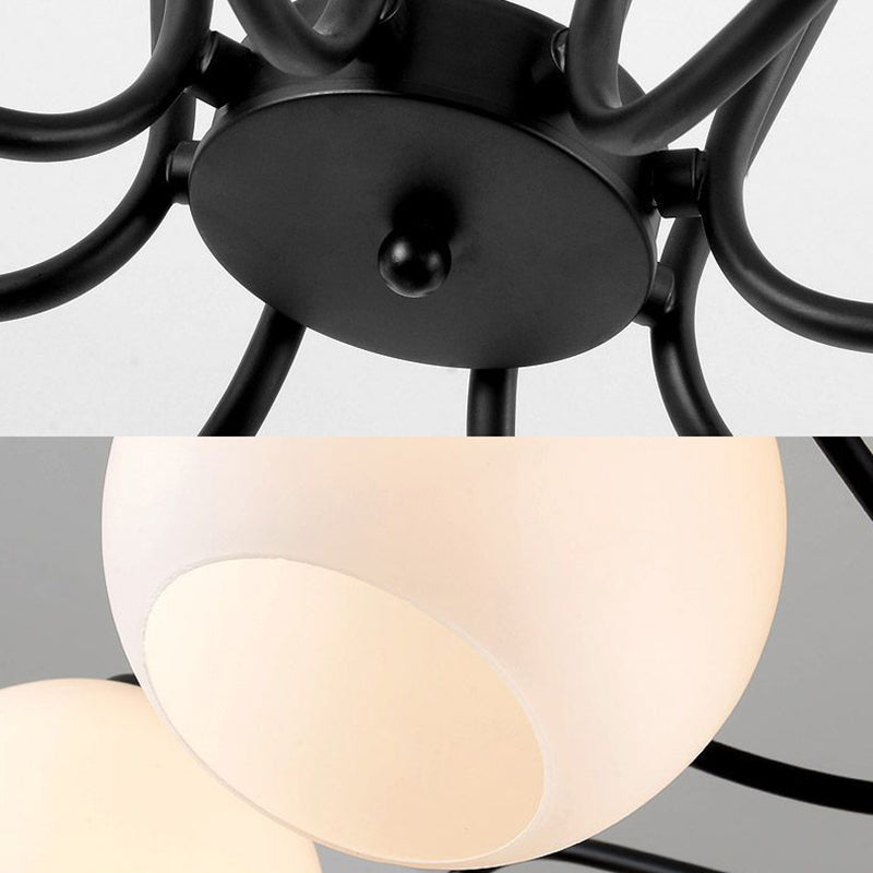 3/6/8 Lights Dining Room Ceiling Light Fixture Traditional Black Semi Flush with Spherical White Glass Shade Clearhalo 'Ceiling Lights' 'Close To Ceiling Lights' 'Close to ceiling' 'Glass shade' 'Glass' 'Semi-flushmount' Lighting' 226968