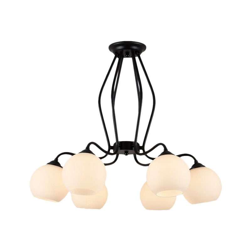 3/6/8 Lights Dining Room Ceiling Light Fixture Traditional Black Semi Flush with Spherical White Glass Shade Clearhalo 'Ceiling Lights' 'Close To Ceiling Lights' 'Close to ceiling' 'Glass shade' 'Glass' 'Semi-flushmount' Lighting' 226970