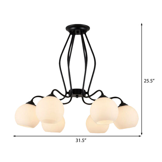 3/6/8 Lights Dining Room Ceiling Light Fixture Traditional Black Semi Flush with Spherical White Glass Shade Clearhalo 'Ceiling Lights' 'Close To Ceiling Lights' 'Close to ceiling' 'Glass shade' 'Glass' 'Semi-flushmount' Lighting' 226971