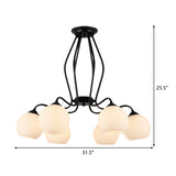 3/6/8 Lights Dining Room Ceiling Light Fixture Traditional Black Semi Flush with Spherical White Glass Shade Clearhalo 'Ceiling Lights' 'Close To Ceiling Lights' 'Close to ceiling' 'Glass shade' 'Glass' 'Semi-flushmount' Lighting' 226971