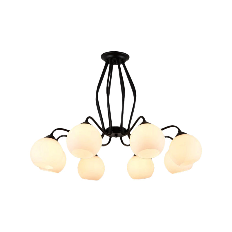 3/6/8 Lights Dining Room Ceiling Light Fixture Traditional Black Semi Flush with Spherical White Glass Shade Clearhalo 'Ceiling Lights' 'Close To Ceiling Lights' 'Close to ceiling' 'Glass shade' 'Glass' 'Semi-flushmount' Lighting' 226973