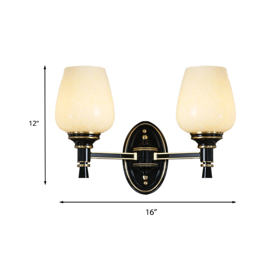 1/2-Bulb Wall Mount Light with Cone White Glass Shade Traditional Living Room Sconce Light in Black Clearhalo 'Wall Lamps & Sconces' 'Wall Lights' Lighting' 226978