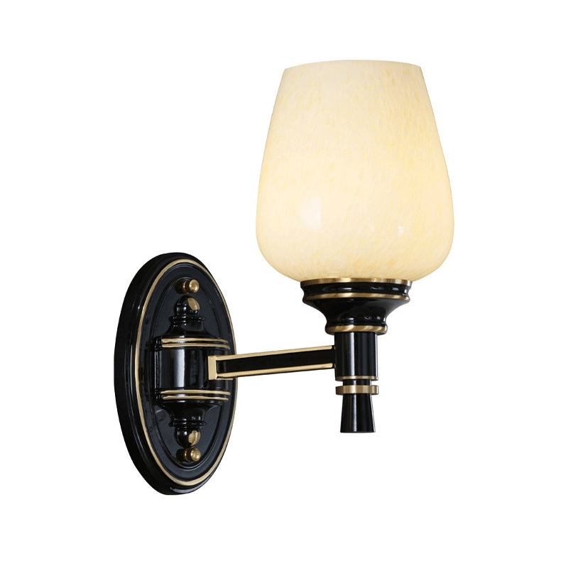 1/2-Bulb Wall Mount Light with Cone White Glass Shade Traditional Living Room Sconce Light in Black Clearhalo 'Wall Lamps & Sconces' 'Wall Lights' Lighting' 226983