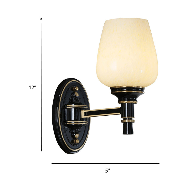 1/2-Bulb Wall Mount Light with Cone White Glass Shade Traditional Living Room Sconce Light in Black Clearhalo 'Wall Lamps & Sconces' 'Wall Lights' Lighting' 226984