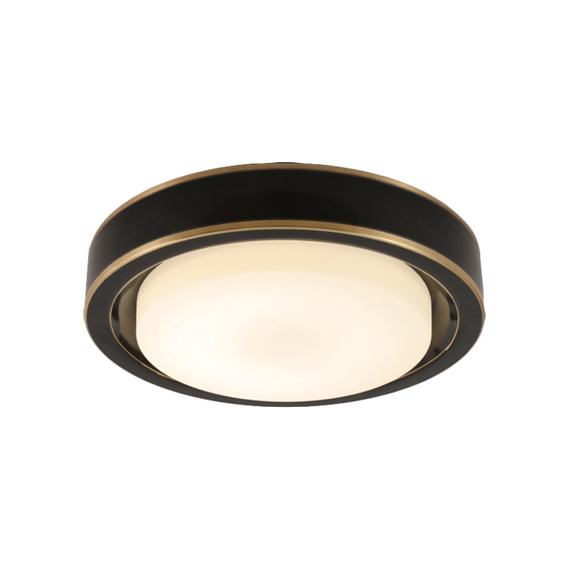 15"/19" W Black/Brass Drum Ceiling Light Fixture Classic Frosted Glass LED Bedroom Flush Mount in White/Warm Light Clearhalo 'Ceiling Lights' 'Close To Ceiling Lights' 'Lighting' 227001