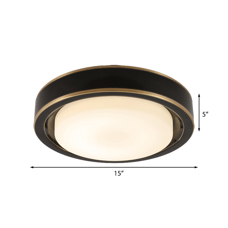 15"/19" W Black/Brass Drum Ceiling Light Fixture Classic Frosted Glass LED Bedroom Flush Mount in White/Warm Light Clearhalo 'Ceiling Lights' 'Close To Ceiling Lights' 'Lighting' 227002_440f53b1-900a-4a9c-8f9d-19aba853cdd6