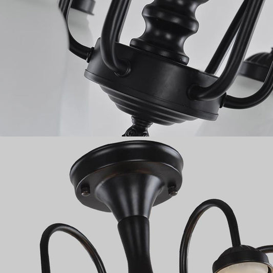 Black 3/5 Lights Ceiling Mount Traditional Frosted Glass Bell Semi Flush Light for Living Room Clearhalo 'Ceiling Lights' 'Close To Ceiling Lights' 'Close to ceiling' 'Glass shade' 'Glass' 'Semi-flushmount' Lighting' 227059