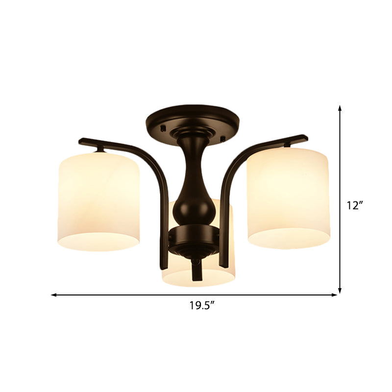 3/5/6 Lights Semi Flush Mount Traditional Cylinder Frosted Glass Ceiling Light in Black for Bedroom Clearhalo 'Ceiling Lights' 'Close To Ceiling Lights' 'Close to ceiling' 'Glass shade' 'Glass' 'Semi-flushmount' Lighting' 227068