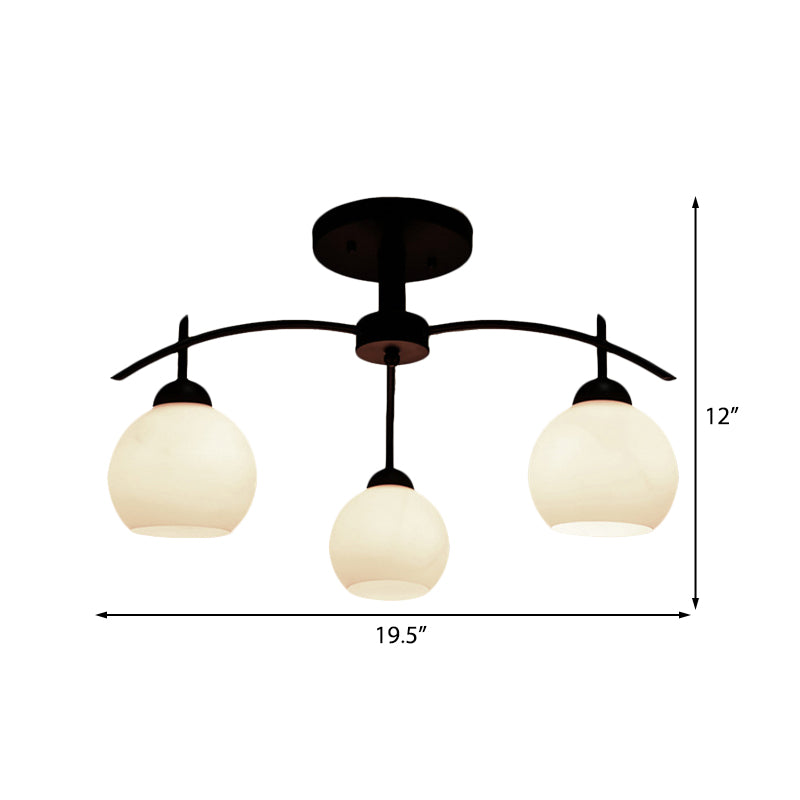 Globe White Glass Semi Flush Traditional 3/5/6 Lights Living Room Ceiling Light Fixture in Black Clearhalo 'Ceiling Lights' 'Close To Ceiling Lights' 'Close to ceiling' 'Glass shade' 'Glass' 'Semi-flushmount' Lighting' 227088