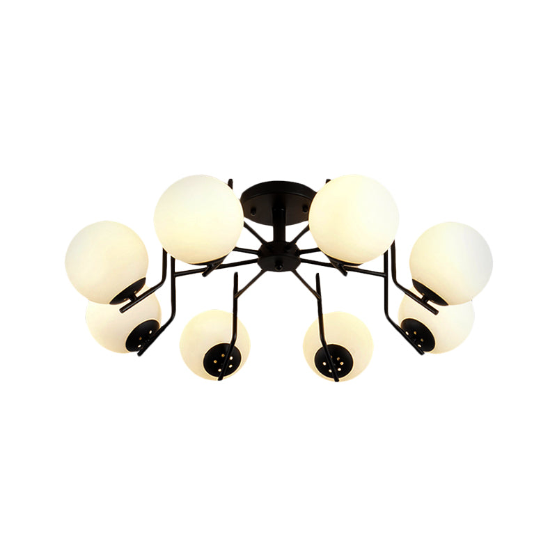 3/5/6 Lights Sputnik Semi Flush Light Traditional White Glass Ceiling Mounted Fixture for Living Room Clearhalo 'Ceiling Lights' 'Close To Ceiling Lights' 'Close to ceiling' 'Glass shade' 'Glass' 'Semi-flushmount' Lighting' 227095