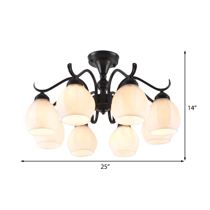 Black Bubble Shape Semi Flush Light Traditional White Glass 3/5/6 Lights Living Room Ceiling Lamp Clearhalo 'Ceiling Lights' 'Close To Ceiling Lights' 'Close to ceiling' 'Glass shade' 'Glass' 'Semi-flushmount' Lighting' 227109