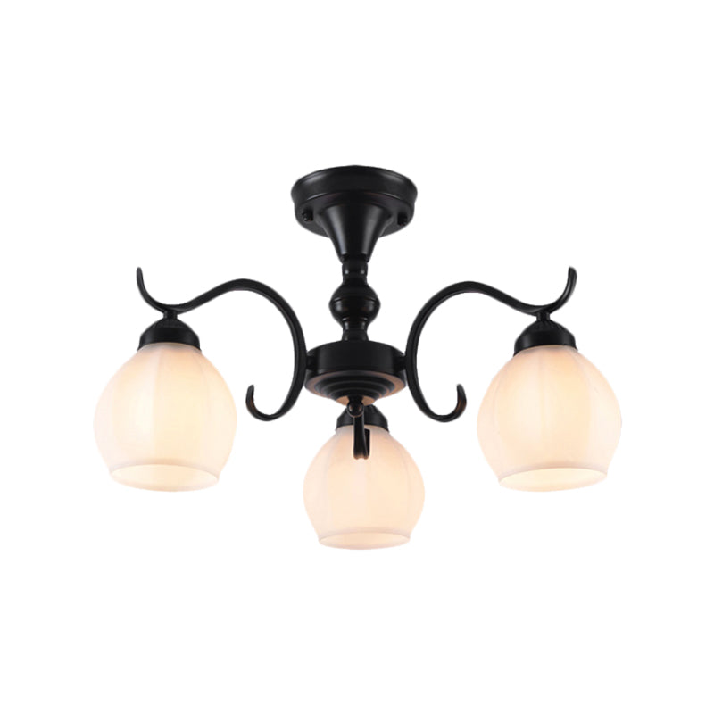 Black Bubble Shape Semi Flush Light Traditional White Glass 3/5/6 Lights Living Room Ceiling Lamp Clearhalo 'Ceiling Lights' 'Close To Ceiling Lights' 'Close to ceiling' 'Glass shade' 'Glass' 'Semi-flushmount' Lighting' 227113