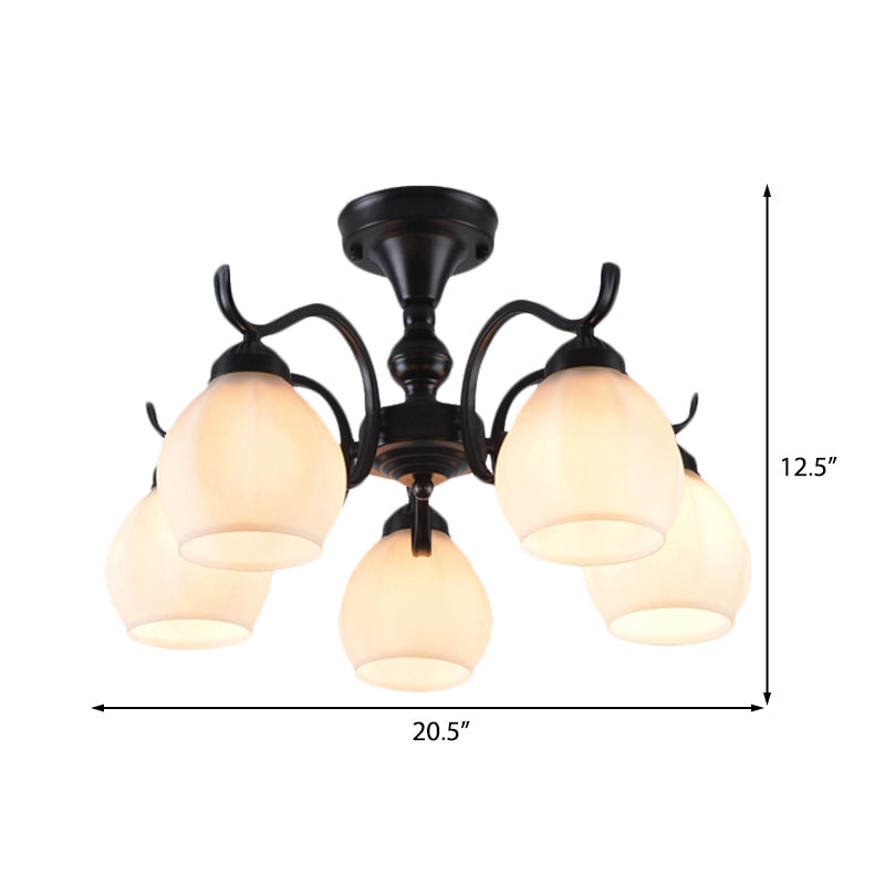 Black Bubble Shape Semi Flush Light Traditional White Glass 3/5/6 Lights Living Room Ceiling Lamp Clearhalo 'Ceiling Lights' 'Close To Ceiling Lights' 'Close to ceiling' 'Glass shade' 'Glass' 'Semi-flushmount' Lighting' 227117