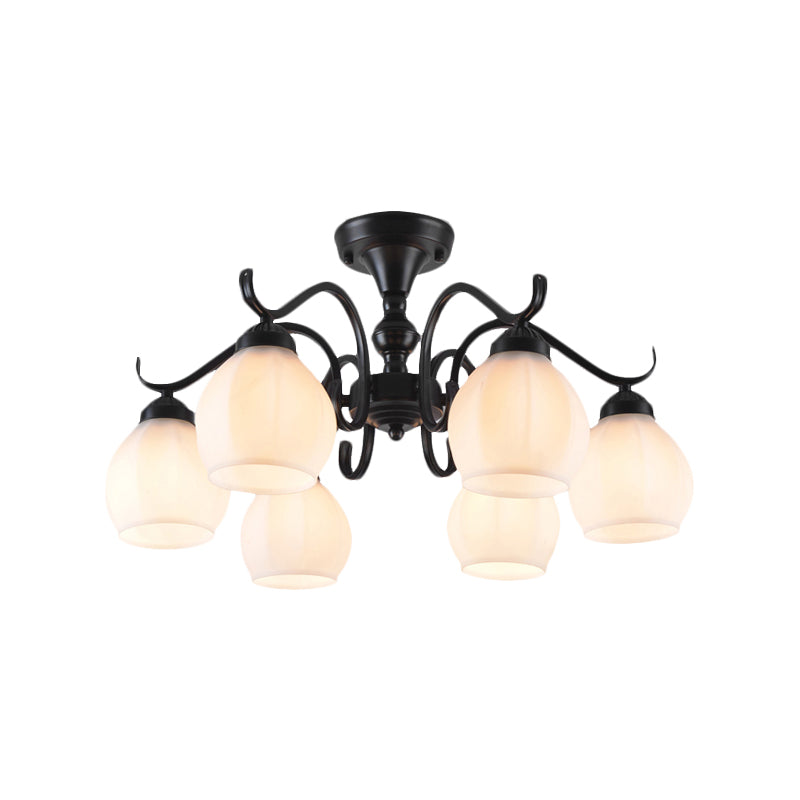 Black Bubble Shape Semi Flush Light Traditional White Glass 3/5/6 Lights Living Room Ceiling Lamp Clearhalo 'Ceiling Lights' 'Close To Ceiling Lights' 'Close to ceiling' 'Glass shade' 'Glass' 'Semi-flushmount' Lighting' 227119