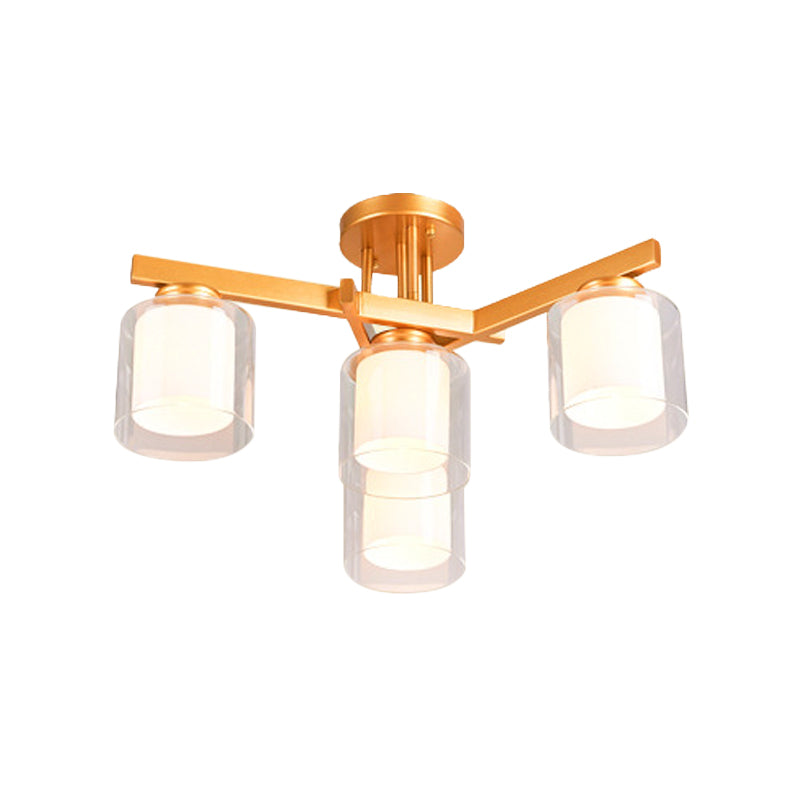 Cylinder Bedroom Semi Mount Lighting Traditional Clear Glass 4/5/6 Lights White Ceiling Light Clearhalo 'Ceiling Lights' 'Close To Ceiling Lights' 'Close to ceiling' 'Glass shade' 'Glass' 'Semi-flushmount' Lighting' 227134