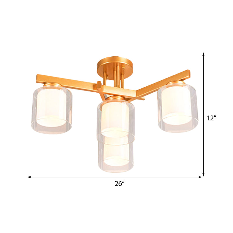 Cylinder Bedroom Semi Mount Lighting Traditional Clear Glass 4/5/6 Lights White Ceiling Light Clearhalo 'Ceiling Lights' 'Close To Ceiling Lights' 'Close to ceiling' 'Glass shade' 'Glass' 'Semi-flushmount' Lighting' 227135