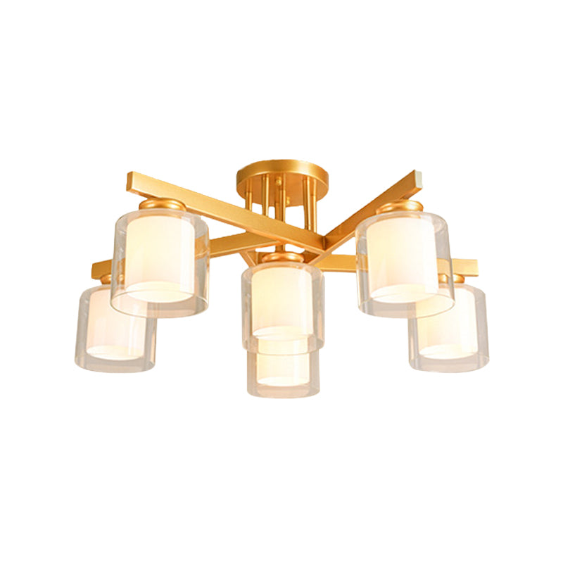 Cylinder Bedroom Semi Mount Lighting Traditional Clear Glass 4/5/6 Lights White Ceiling Light Clearhalo 'Ceiling Lights' 'Close To Ceiling Lights' 'Close to ceiling' 'Glass shade' 'Glass' 'Semi-flushmount' Lighting' 227140