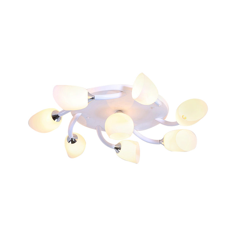 White 4/6/8 Lights Semi Mount Lighting Traditional Frosted Glass Oval Semi Flush Light for Living Room Clearhalo 'Ceiling Lights' 'Close To Ceiling Lights' 'Close to ceiling' 'Glass shade' 'Glass' 'Semi-flushmount' Lighting' 227143