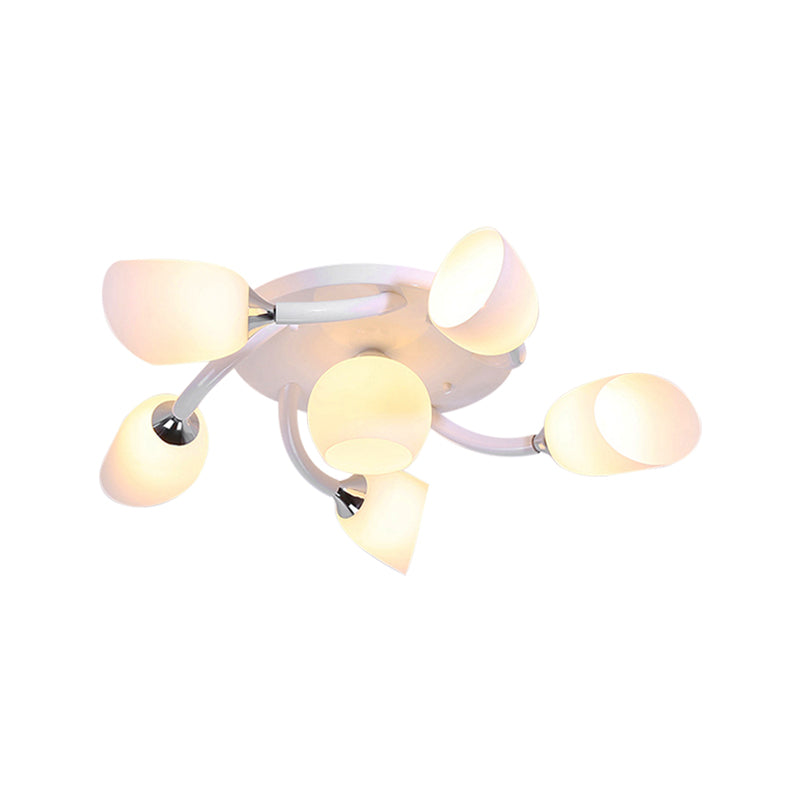 White 4/6/8 Lights Semi Mount Lighting Traditional Frosted Glass Oval Semi Flush Light for Living Room Clearhalo 'Ceiling Lights' 'Close To Ceiling Lights' 'Close to ceiling' 'Glass shade' 'Glass' 'Semi-flushmount' Lighting' 227147