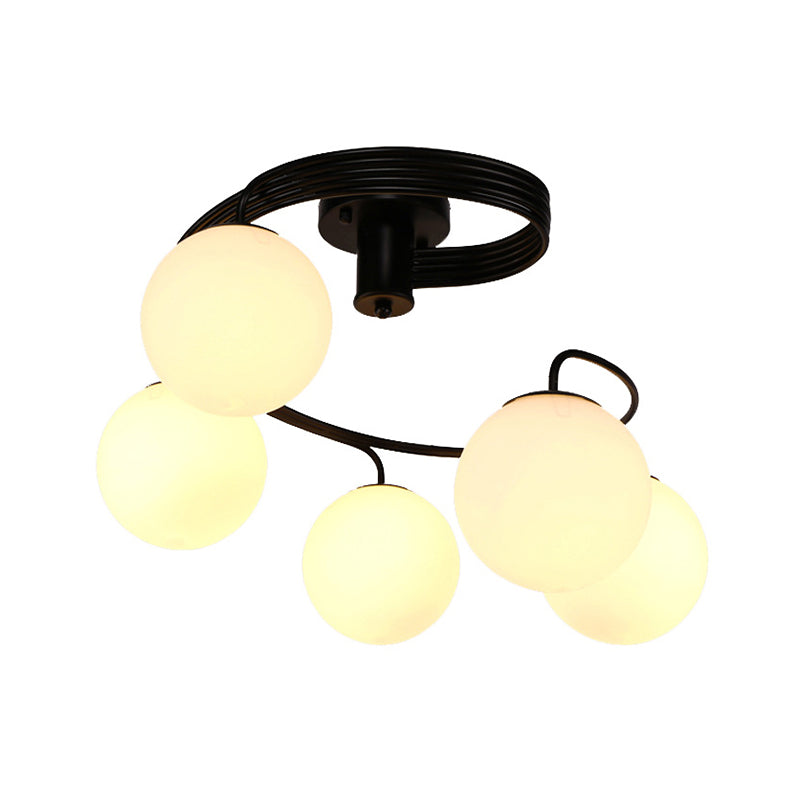 3/5 Lights Living Room Ceiling Light Fixture Traditional Black Semi Flush with Globe White Glass Shade Clearhalo 'Ceiling Lights' 'Chandeliers' 'Close To Ceiling Lights' 'Close to ceiling' 'Glass shade' 'Glass' 'Semi-flushmount' Lighting' 227154