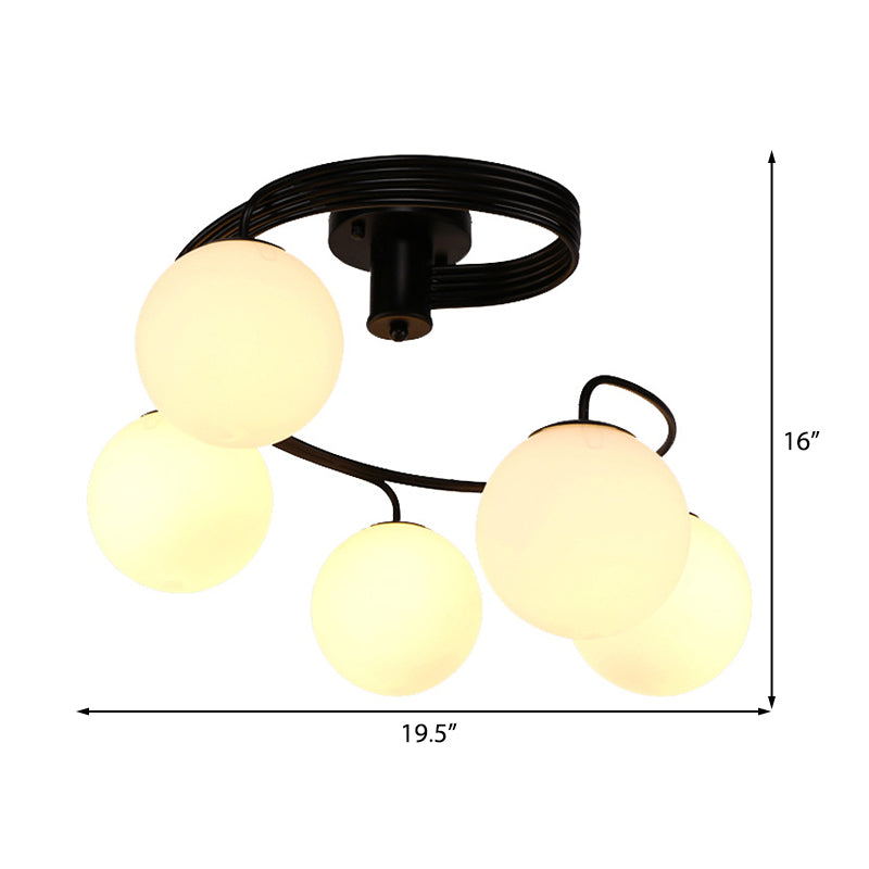 3/5 Lights Living Room Ceiling Light Fixture Traditional Black Semi Flush with Globe White Glass Shade Clearhalo 'Ceiling Lights' 'Chandeliers' 'Close To Ceiling Lights' 'Close to ceiling' 'Glass shade' 'Glass' 'Semi-flushmount' Lighting' 227155
